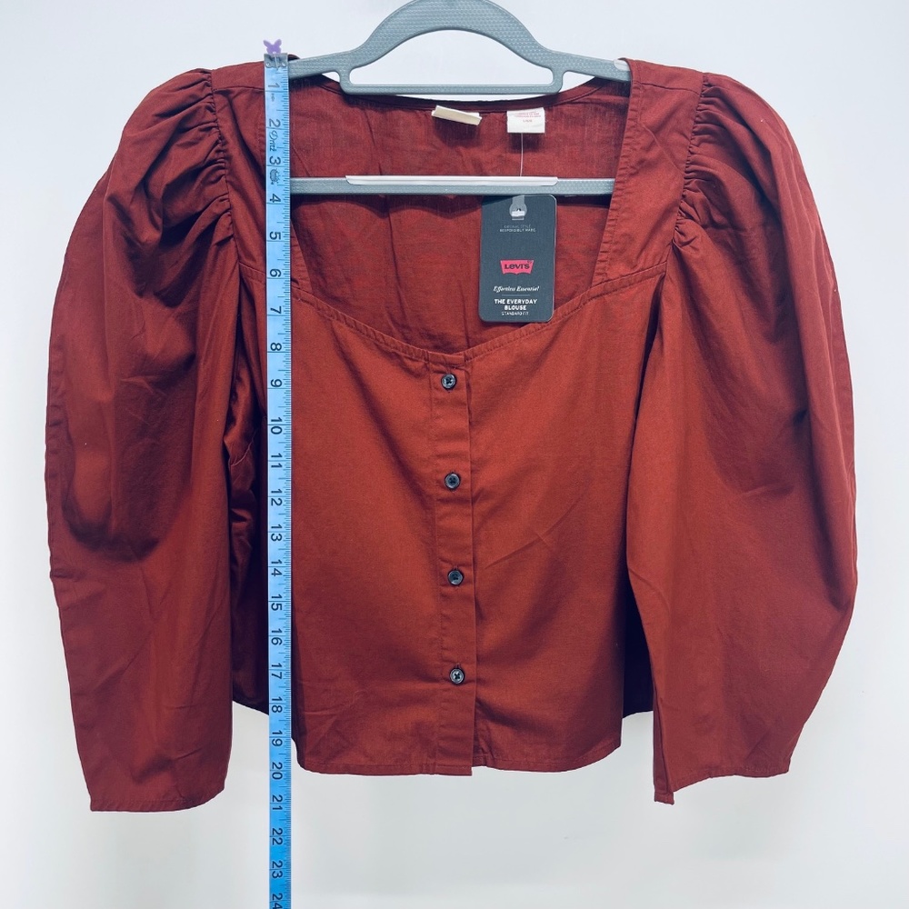 Levi’s Women’s Ellora Fired Brick Puff Sleeve Button Up Blouse Brown Size L - Picture 3 of 12